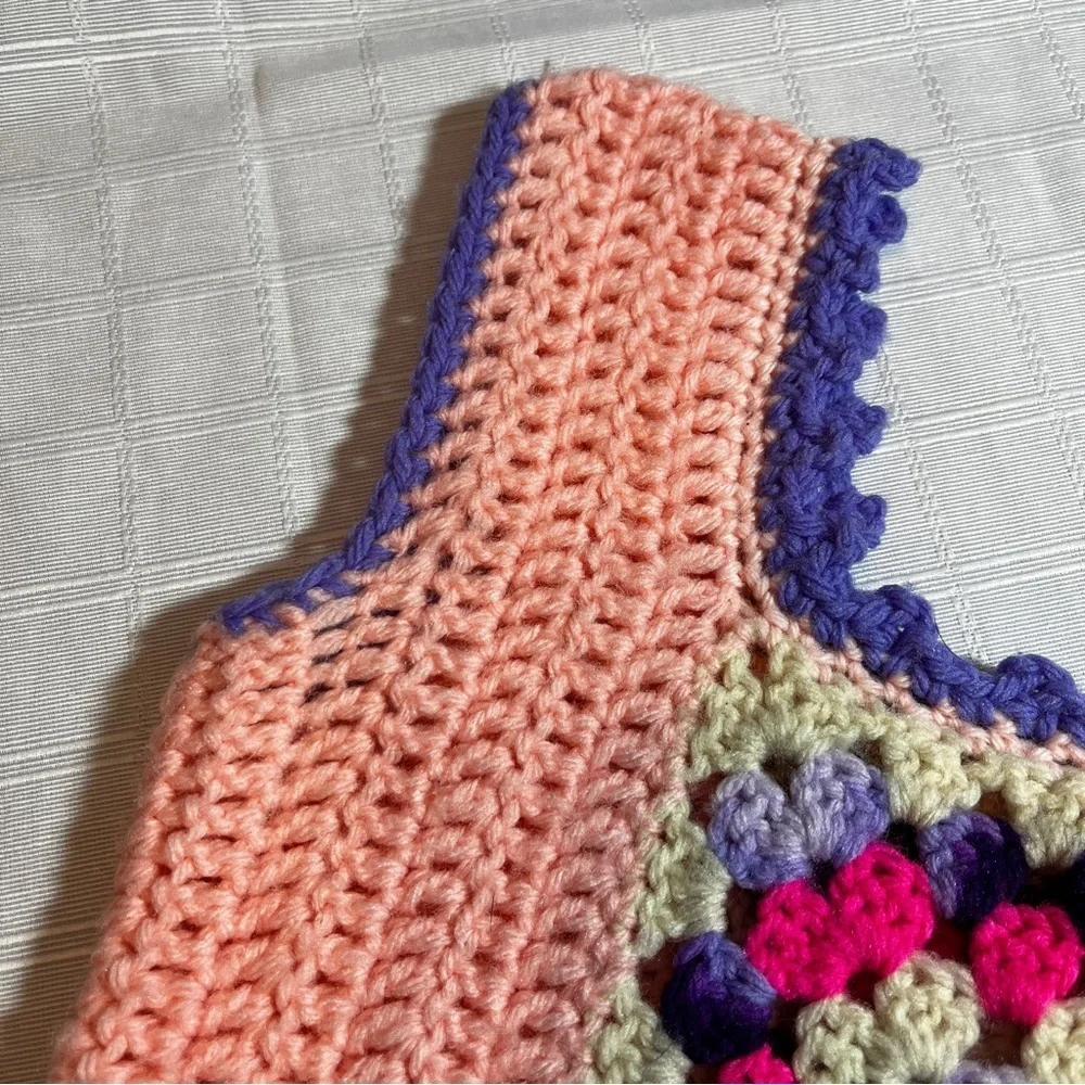 Vintage 1970's Handmade Crochet Pink and Purple Tank Top Granny Square Retro - Picture 7 of 10